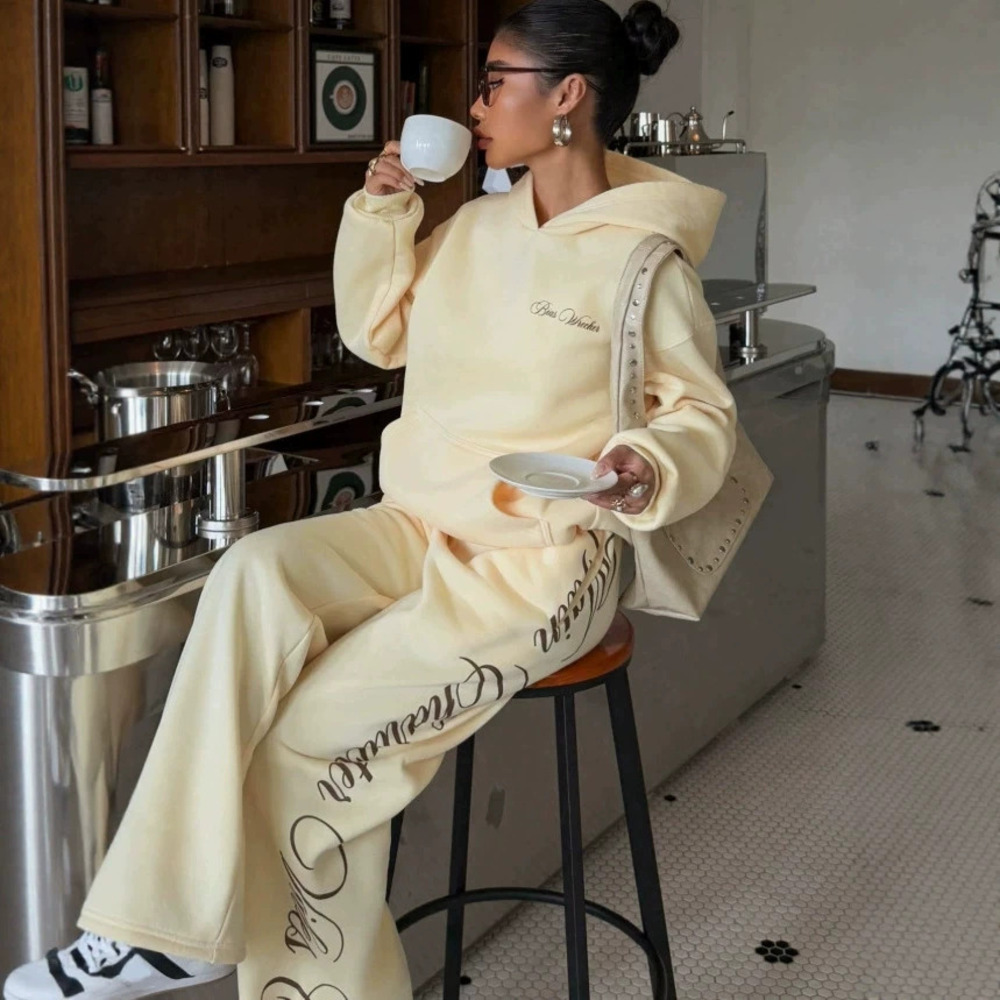 Zara Embroidered Letter Hoodie Set Loose Fit 2 Piece